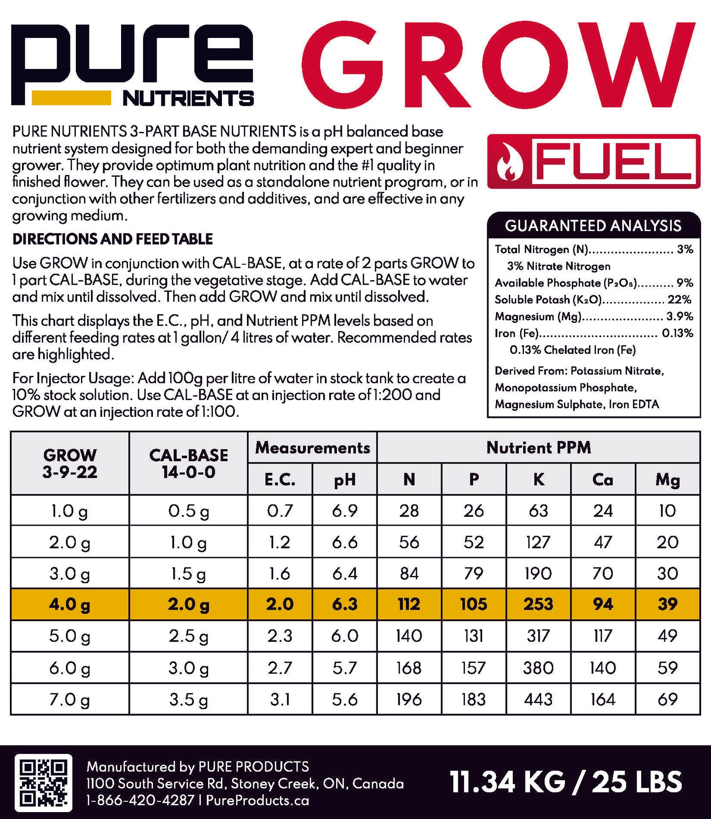 PURE FUEL® Line - GROW Formula 25LB